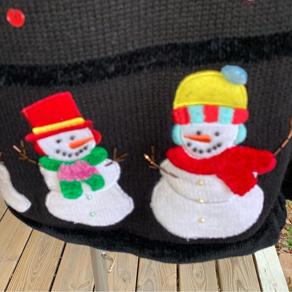 Quacker Factory Beaded Snowman Cardigan Sweater 1X Black Full Zip Snow Winter - Picture 5 of 10
